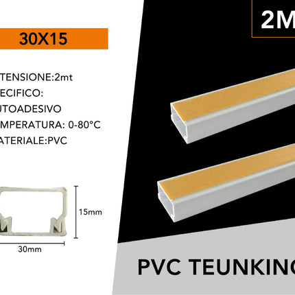 10 PEZZI CANALINA PASSACAVI CON BIADESIVO IN PVC DI COLORE BIANCO LUNGHEZZA 2 METRI 30x15MM - enzoled