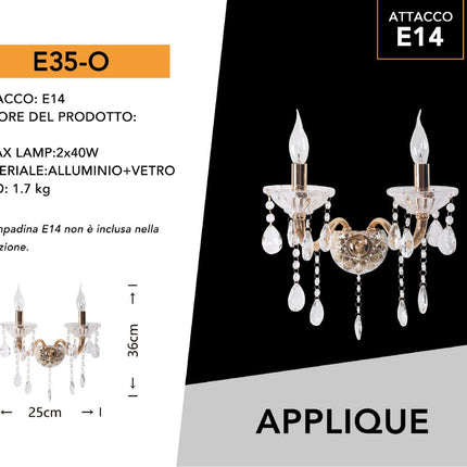APPLIQUE DA MURO/ORO/2 TESTE - enzoled