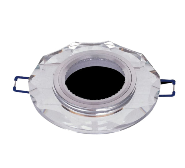 Supporto Faretto Circolare in Alluminio+Vetro - Foro 60mm, Design Argentato con Cristalli, Elegante per Illuminazione enzoled