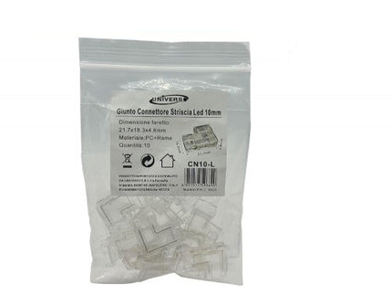 10 Connettori Angolari Trasparenti 2 Pin per Striscia LED Monocolore 10mm – Giunzione a 90° Senza Saldature enzoled