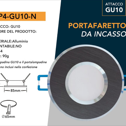 Supporto Lampada GU10 Impermeabile Nero in Alluminio per Esterni enzoled