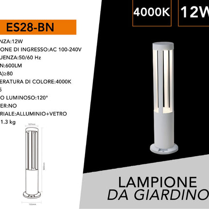 Lampione da giardino bianco lampada da terra per esterno con led cob 12 watt ip65 lampioncino per vialetti per giardino terrazzo enzoled