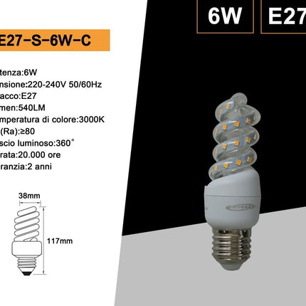Lampadina LED Cornetto E27 6W 3000K – Durata 15.000 ore e certificazione CE enzoled