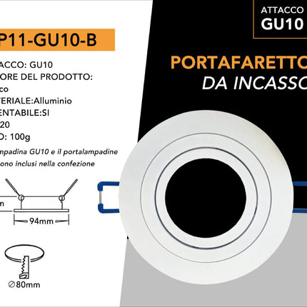 Supporto Portafaretto Tondo Bianco 80mm in Alluminio per Lampade LED enzoled