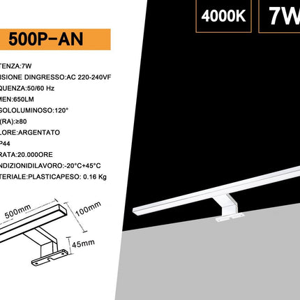 Lampada per specchio da bagno con doppia istallazione 7 watt applique a luce naturale 4000k IP44 enzoled