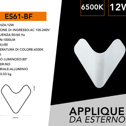 APPLIQUE ESTERNO/12W/6500K/BIANCO - enzoled