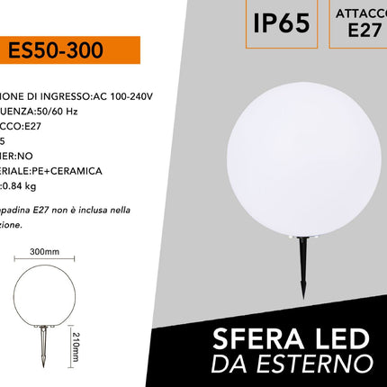 Lampada a sfera da giardino con picchetto illuminazione decorativa da esterno sfera da terra con attacco E27 varie dimensioni enzoled
