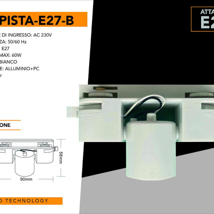 Testa Guida a 2 Fili Bianca 1XE27 in Alluminio+PC per Lampade E27 enzoled