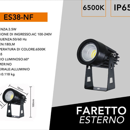 Faretto a led cob nero per esterno 3,5 watt con staffa orientabile da soffitto o parete a luce blu 360 lumen IP65 enzoled