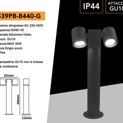 Lampione da giardino moderno con diffusori orientabili lampada per esterno attacco GU10 IP44 enzoled
