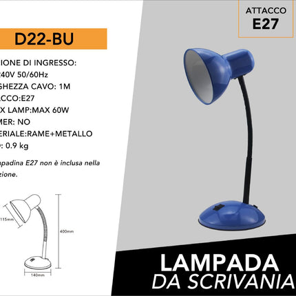 Lampada da scrivania con braccio flessibile snodabile luce lume da tavolo orientabile da cameretta
