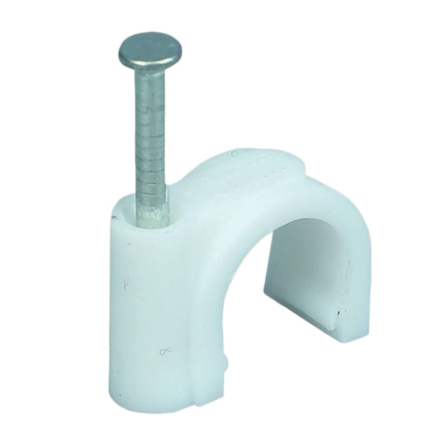100 Fermacavo Ø7mm Bianchi con Chiodino – Clip per Fissaggio Cavi Elettrici a Parete enzoled