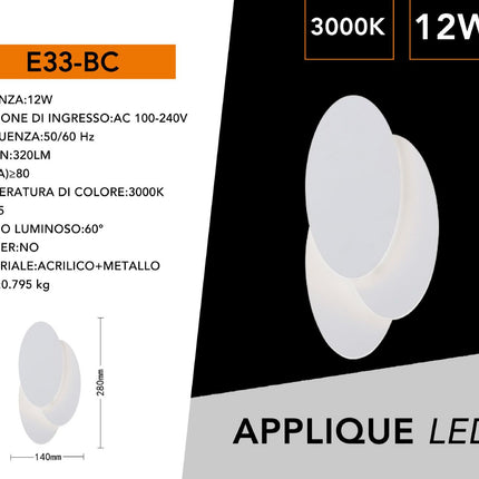 APPLIQUE DA MURO/12W/3000K - enzoled