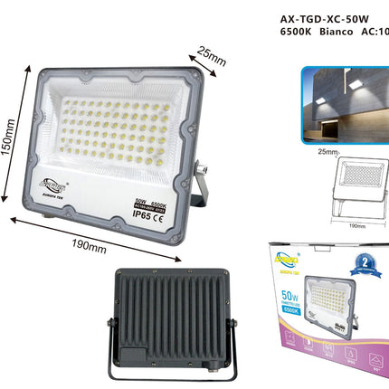 Faretto LED da Esterno Professionale 10W 20W 30W 50W 100W 200W 300W IP65, Design Slim, Impermeabile, Lunga Durata - Ideale per Giardini, Cortili e Aree Commerciali - enzoled
