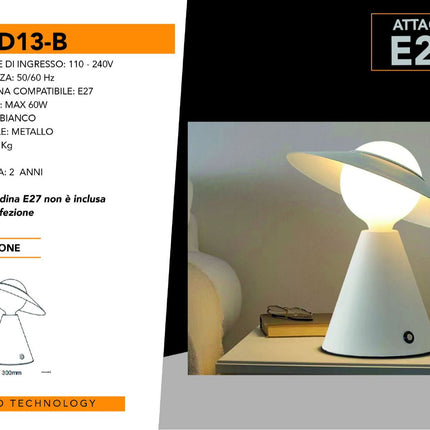 Lampada da tavolo decorativa con paralume a cappello orientabile stile contemporaneo lume da comodino E27 enzoled