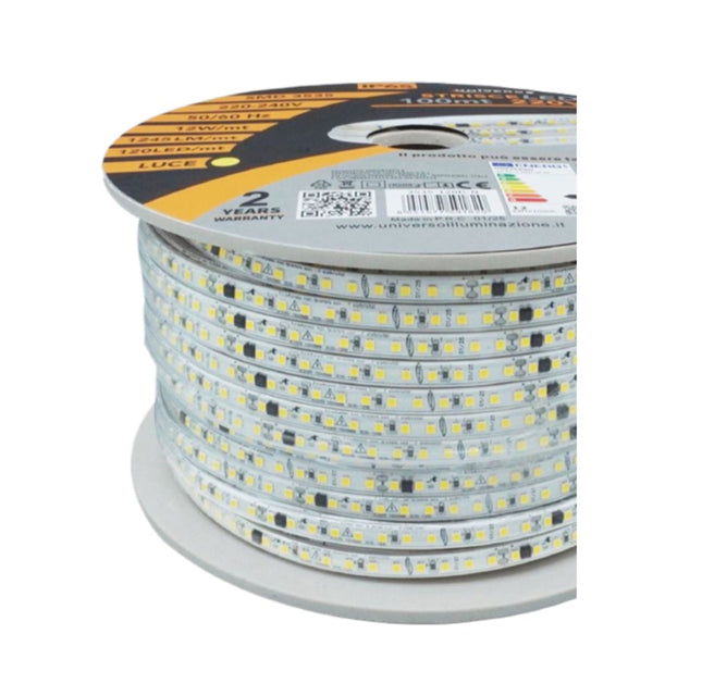 Strisce LED alta tensione 10cm taglio senza fili celeste - 100m 120 LED/m, PVC 8mm - 20 spine per installazione professionale enzoled