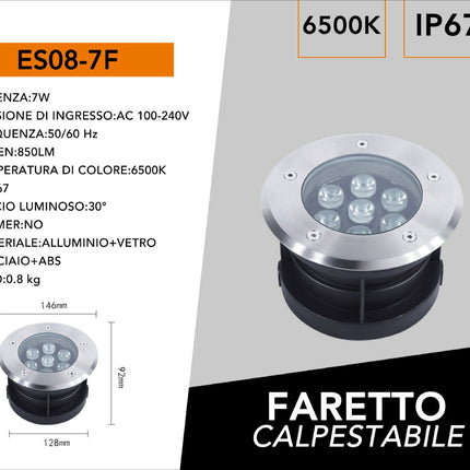 Faretto ad incasso calpestabile 7 led 7 watt segnapasso carrabile luce bianca 6500k calda 3000k naturale 4000k da esterno IP67 enzoled