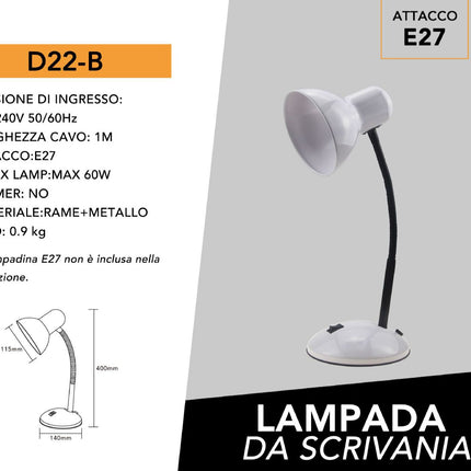 Lampada da scrivania con braccio flessibile snodabile luce lume da tavolo orientabile da cameretta