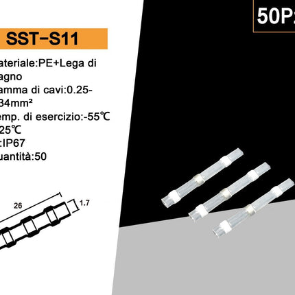 50 Connettori di Giunzione Isolati Autosaldanti a Caldo IP67 per Cavi 0.25-0.34mm² – Connettori Impermeabili enzoled
