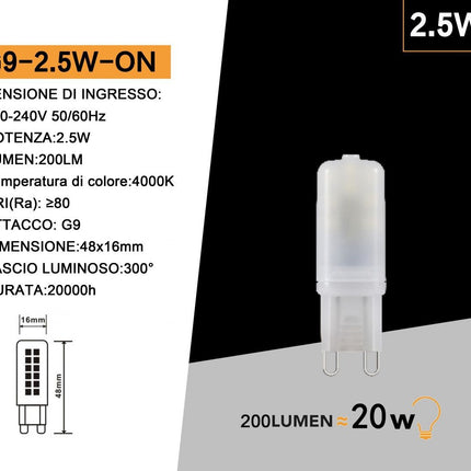 Lampadina led g9 2,5 watt luce calda 3000k naturale 4000k fredda 6500k illuminazione per lampadari applique lampada enzoled