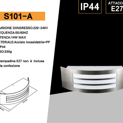 Applique da muro in acciaio curvo per esterno con attacco E27 lampada da parete per terrazzo balcone facciate IP44 enzoled