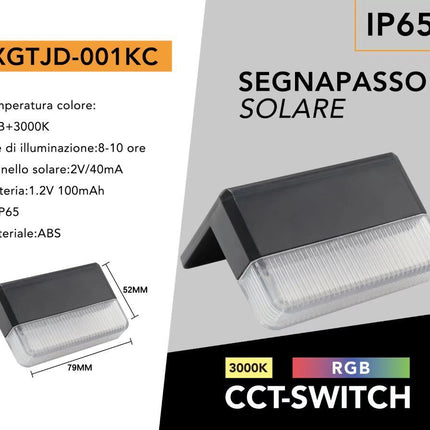 Luci da Gradino Solari con Sensore IRGB-3000K - Segnapasso in ABS per Esterni enzoled