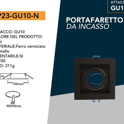 Incasso quadrato acciaio orientabile per controsoffittatura supporto portafaretto per controsoffitte enzoled