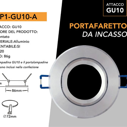 Supporto Proiettore Argentato 72mm in Alluminio per Lampade LED enzoled