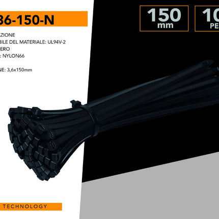 500 Fascette Stringicavo Autobloccanti in Nylon Nero 3.6x150mm – Fissacavi Resistenti per Cavi Elettrici, Elettricisti, Fai da Te enzoled