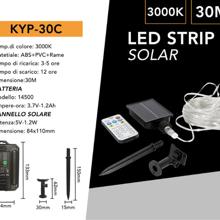 Filo led 30 metri 300 micro led stringa a pannello solare con picchetto catena di luce per decorazioni natalizie giardino vari colorazioni di luce enzoled