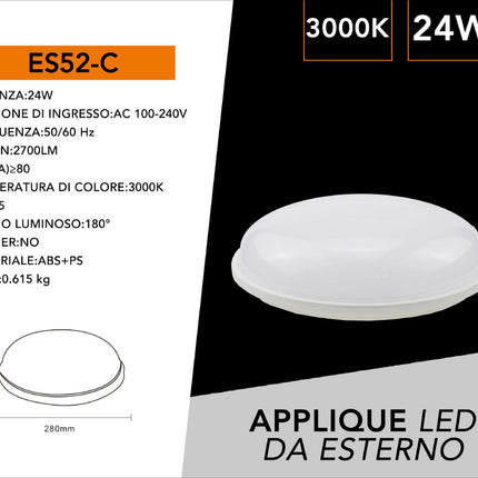 Plafoniera da soffitto a led 24 watt lampada da giardino ip65 luce fredda calda naturale IP65 enzoled