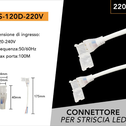 10 Connettori Alimentazione Flessibili per Strip LED 220V 8mm SMD-3535 – Collegamento Rapido per Strisce LED enzoled