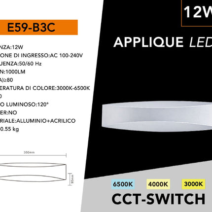 APPLIQUE DA MURO/12W/6500K - enzoled