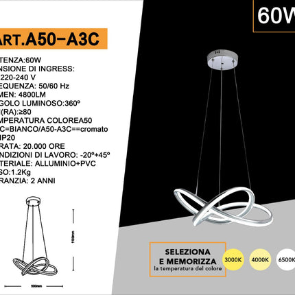 Lampadario led moderno intrecciato lampada a sospensione 60 watt cct tripla colorazione di luce enzoled