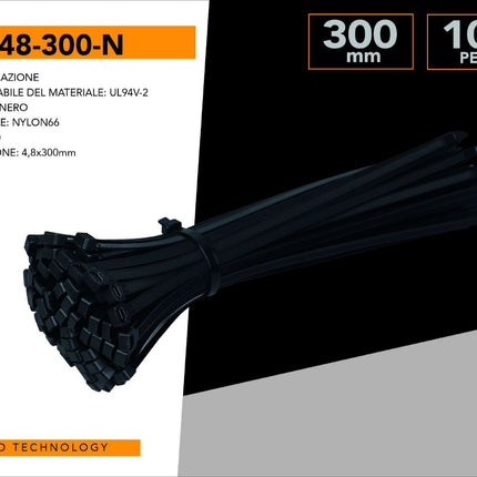100 Fascette Serracavo Autobloccanti 4.8x300mm in Nylon Nero – Alta Resistenza, Uso Elettrico o Fissaggio enzoled