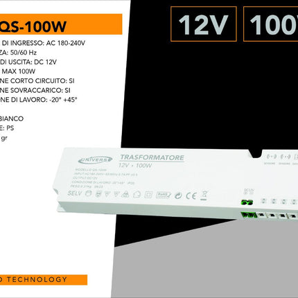 ALIMENTATORE SWITCHING DC 12V 100W 8.33A 11 USCITE 3 INGRESSO SENSORE PER STRIP LED - enzoled