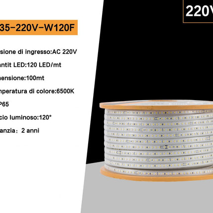 Strisce LED alta tensione senza fili 6500K (bianco freddo) - 120 LED/m, PVC - Illuminazione professionale enzoled