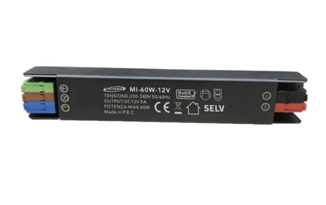 Trasformatore miniatura 5A 12V 60W in alluminio argento – Alimentazione stabile per LED, router e dispositivi elettronici enzoled