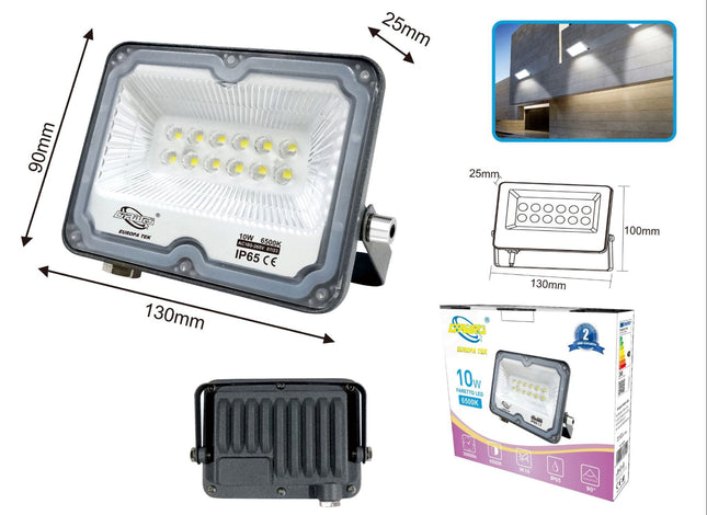 Faretto LED da Esterno Professionale 10W 20W 30W 50W 100W 200W 300W IP65, Design Slim, Impermeabile, Lunga Durata - Ideale per Giardini, Cortili e Aree Commerciali - enzoled