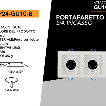 Portafaretto ad incasso orientabile supporto per due faretti porta faretto per controsoffitta enzoled