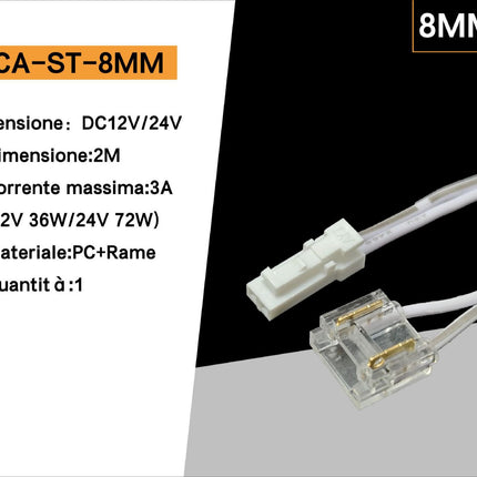 Cavo di Connessione per Alimentatore Serie QS e Strisce LED Monocolore 12–24V, Larghezza 8mm – Connettore LED a Bassa Tensione enzoled