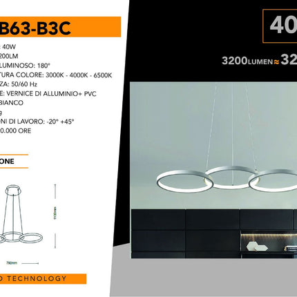 Lampada Soffitto 40W 6500K-3000K Regolabile - Vernice Alluminio + PVC Bianco - Illuminazione Adatta a Ogni Ambiente enzoled