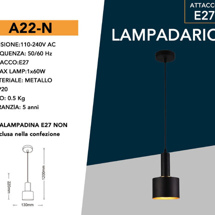 Lampadario a sospensione E27 lampada pendente minimal per cucina isola snack enzoled