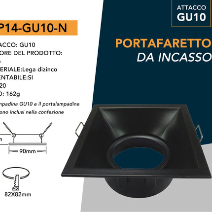 Supporto GU10 Nero 82mm in Lega di Zinco per Lampade LED enzoled