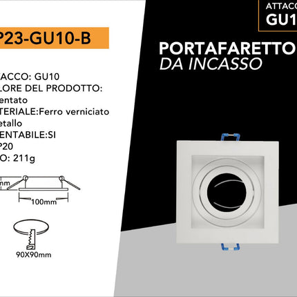 Incasso quadrato acciaio orientabile per controsoffittatura supporto portafaretto per controsoffitte enzoled