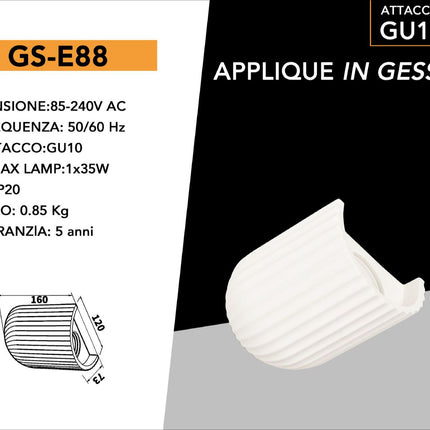 Applique in gesso rigato da parete lampada da muro verniciabile attacco GU10 enzoled