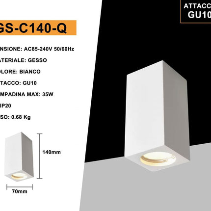 Applique da soffitto in gesso verniciabile a forma di cilindro o cubo con a attacco per faretto Gu10 14x7 cm enzoled