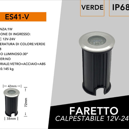 Faretto incasso segnapasso 1 led 1 watt calpestabile da esterno giardino 12V IP68 luce fredda calda naturale verde e blu enzoled