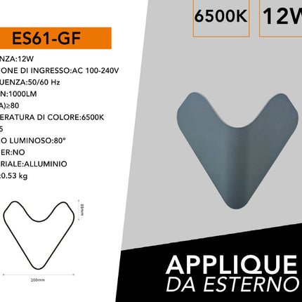 APPLIQUE ESTERNO/12W/6500K/GRIGIO - enzoled