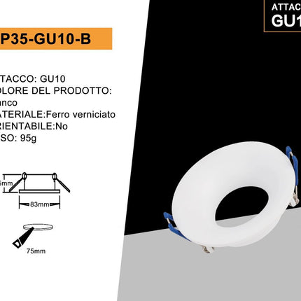 Supporto Plafone Circolare per Faretto - Materiale Ferro Verniciato, Colore Bianco, Superficie Sabbia enzoled